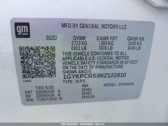 Photo 8 VIN: 1GYKPCRS8NZ122810 - CADILLAC XT6 