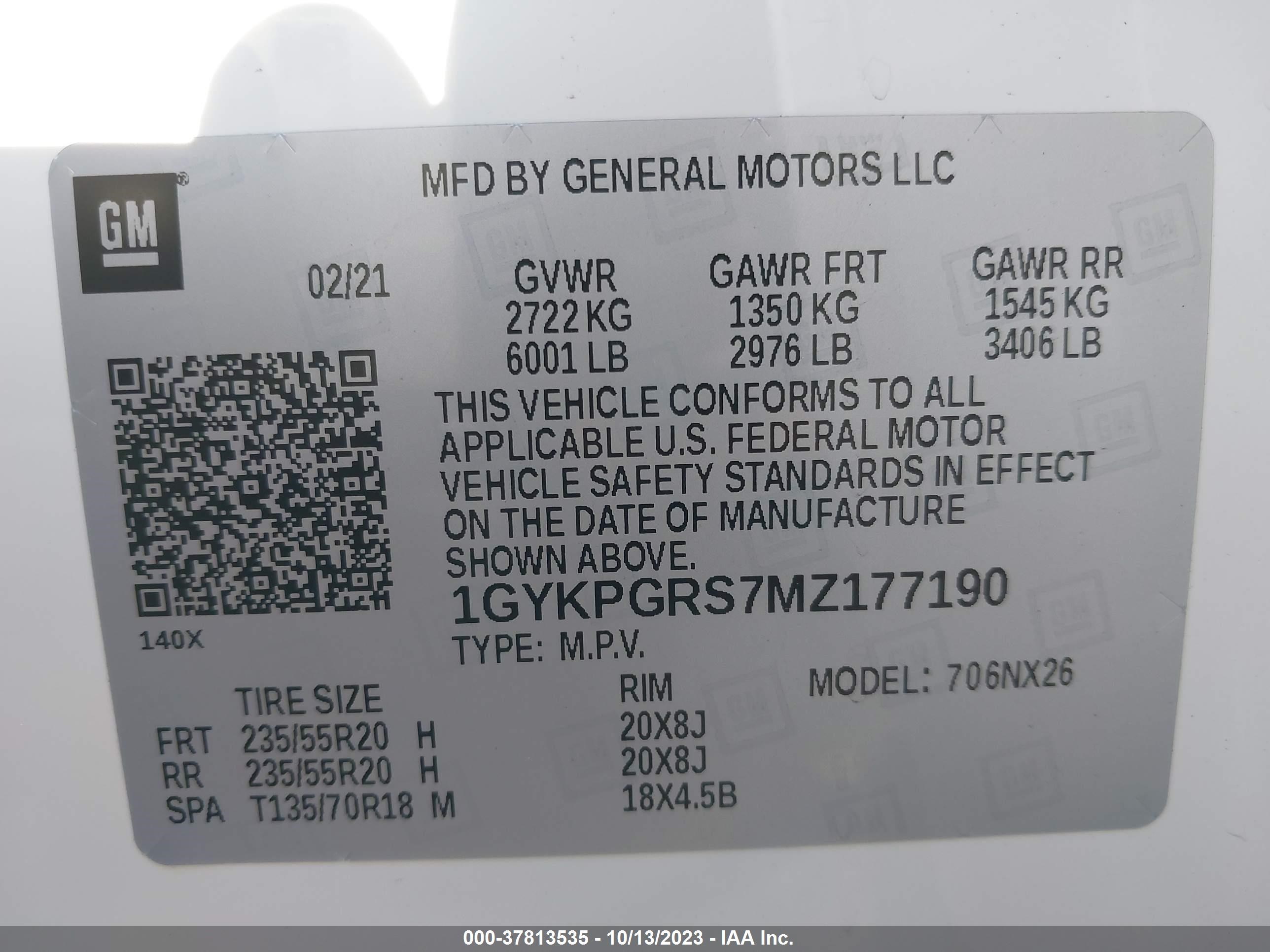 Photo 8 VIN: 1GYKPGRS7MZ177190 - CADILLAC XT6 