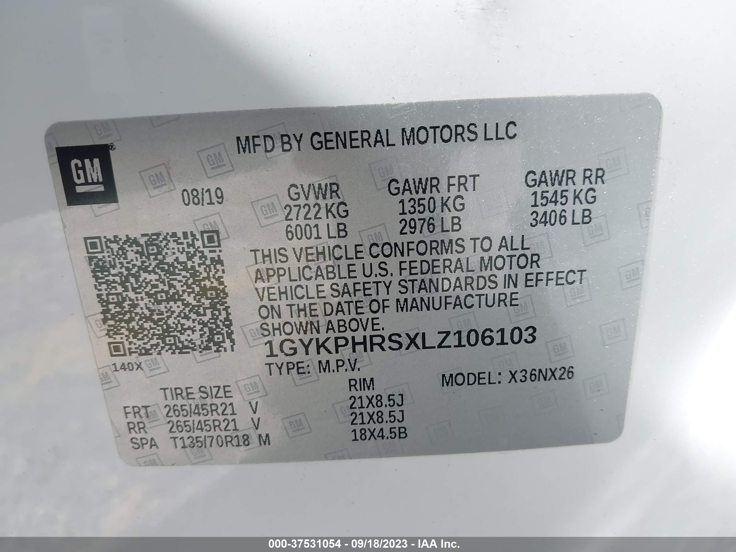 Photo 8 VIN: 1GYKPHRSXLZ106103 - CADILLAC XT6 