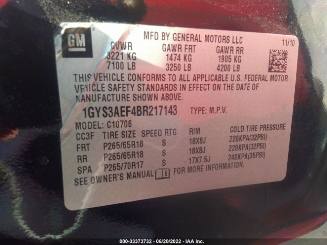 Photo 8 VIN: 1GYS3AEF4BR217143 - CADILLAC ESCALADE 