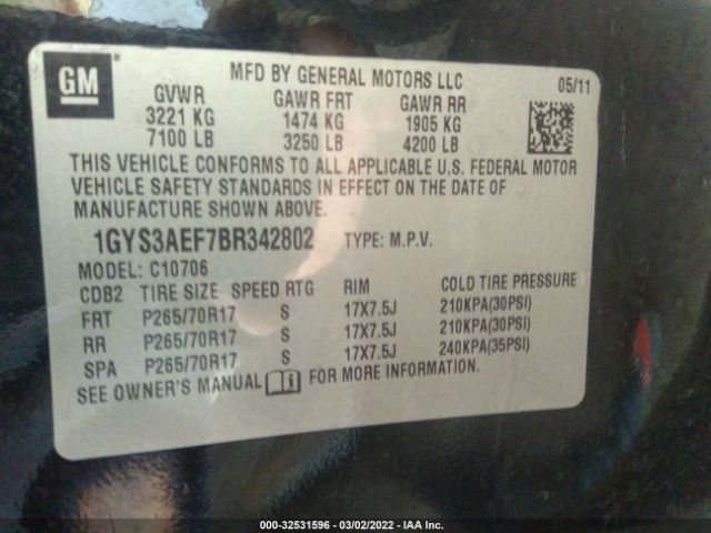 Photo 8 VIN: 1GYS3AEF7BR342802 - CADILLAC ESCALADE 