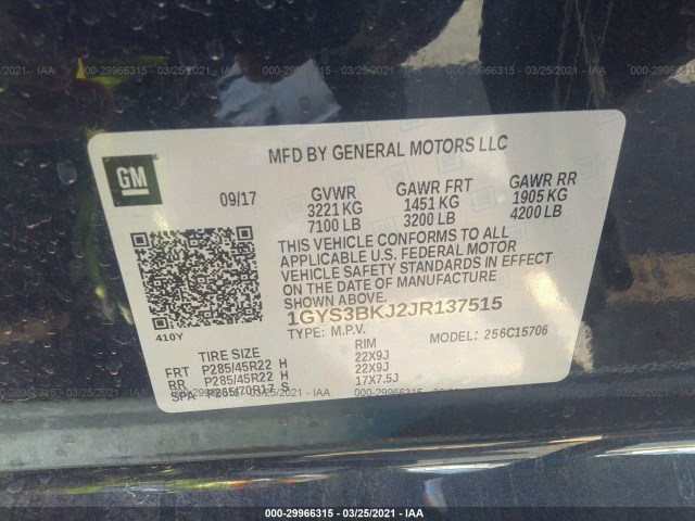 Photo 8 VIN: 1GYS3BKJ2JR137515 - CADILLAC ESCALADE 