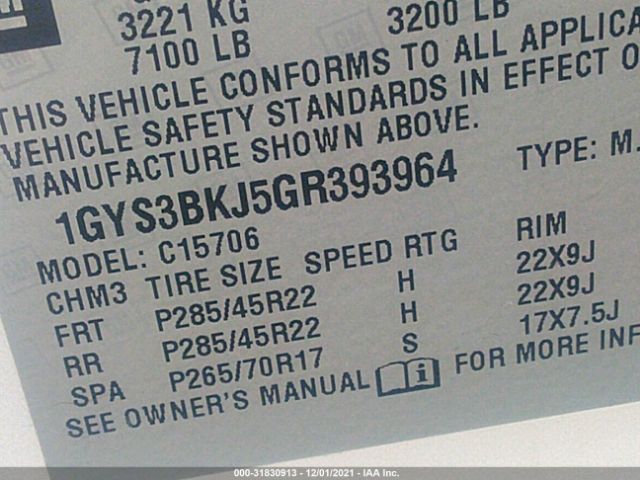 Photo 8 VIN: 1GYS3BKJ5GR393964 - CADILLAC ESCALADE 