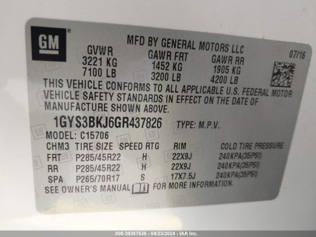 Photo 8 VIN: 1GYS3BKJ6GR437826 - CADILLAC ESCALADE 