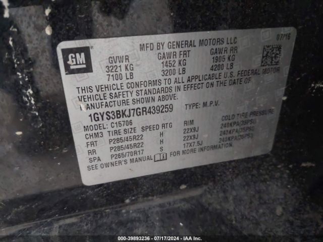 Photo 8 VIN: 1GYS3BKJ7GR439259 - CADILLAC ESCALADE 