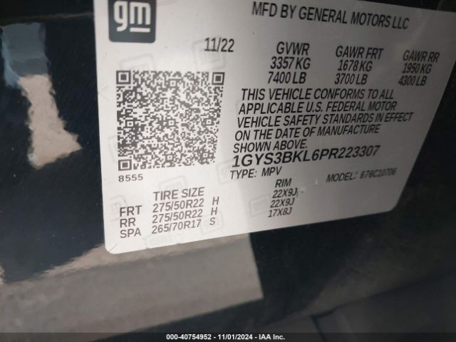 Photo 8 VIN: 1GYS3BKL6PR223307 - CADILLAC ESCALADE 