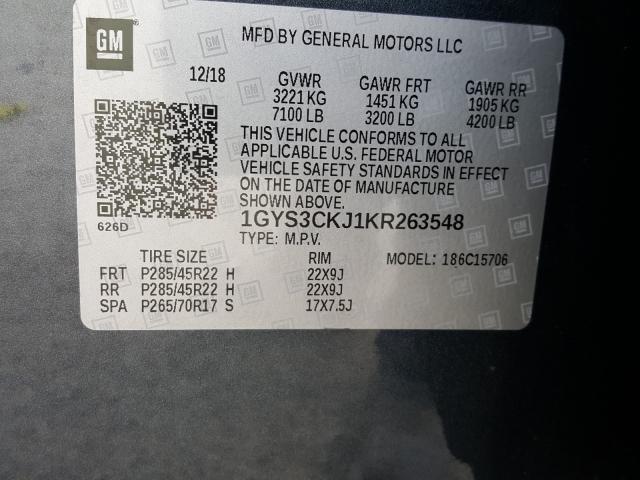 Photo 9 VIN: 1GYS3CKJ1KR263548 - CADILLAC ESCALADE P 