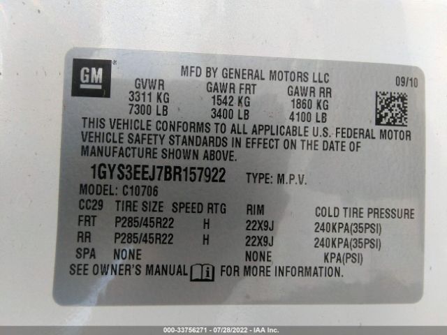 Photo 8 VIN: 1GYS3EEJ7BR157922 - CADILLAC ESCALADE HYBRID 