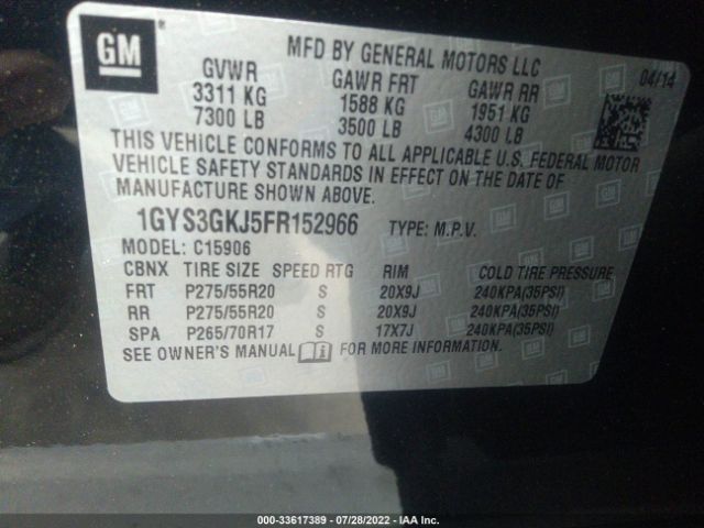 Photo 8 VIN: 1GYS3GKJ5FR152966 - CADILLAC ESCALADE ESV 