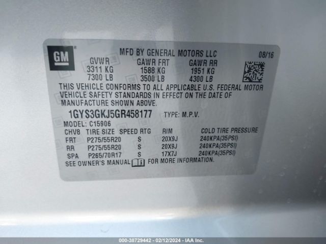 Photo 8 VIN: 1GYS3GKJ5GR458177 - CADILLAC ESCALADE ESV 