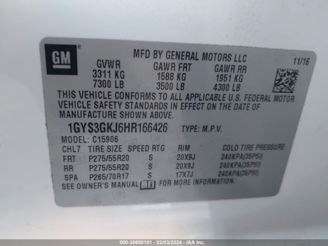 Photo 8 VIN: 1GYS3GKJ6HR166426 - CADILLAC ESCALADE ESV 