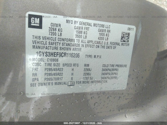 Photo 8 VIN: 1GYS3HEF9CR116206 - CADILLAC ESCALADE ESV 