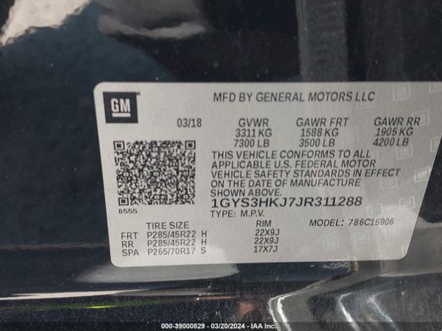 Photo 8 VIN: 1GYS3HKJ7JR311288 - CADILLAC ESCALADE ESV 