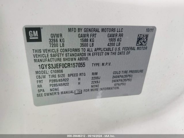 Photo 8 VIN: 1GYS3JEF0CR157055 - CADILLAC ESCALADE ESV 