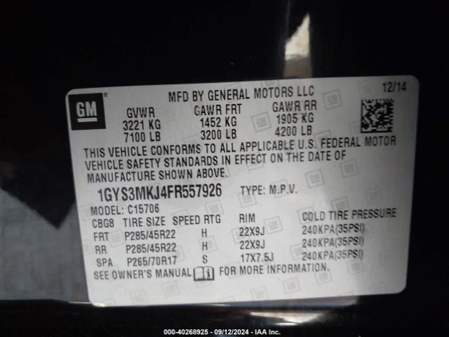 Photo 8 VIN: 1GYS3MKJ4FR557926 - CADILLAC ESCALADE 