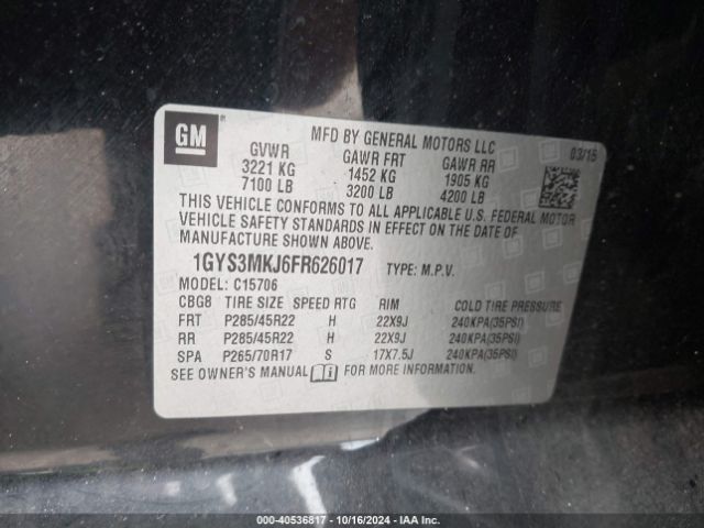 Photo 8 VIN: 1GYS3MKJ6FR626017 - CADILLAC ESCALADE 