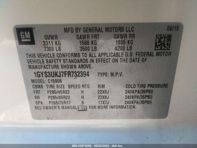 Photo 8 VIN: 1GYS3UKJ7FR732394 - CADILLAC ESCALADE ESV 