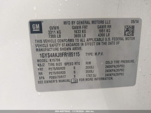 Photo 8 VIN: 1GYS4AKJ8FR185115 - CADILLAC ESCALADE 