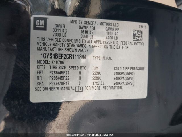 Photo 8 VIN: 1GYS4BEF2CR111844 - CADILLAC ESCALADE 