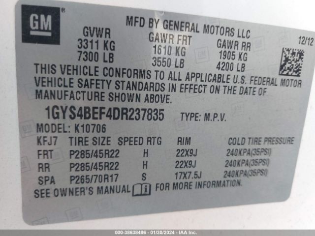 Photo 8 VIN: 1GYS4BEF4DR237835 - CADILLAC ESCALADE 