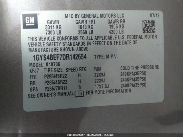 Photo 8 VIN: 1GYS4BEF7DR142654 - CADILLAC ESCALADE 