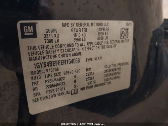 Photo 8 VIN: 1GYS4BEF8ER154068 - CADILLAC ESCALADE 