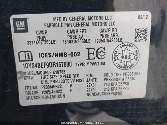 Photo 8 VIN: 1GYS4BEF9DR167880 - CADILLAC ESCALADE 