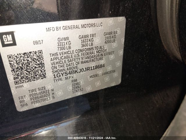 Photo 8 VIN: 1GYS4BKJ0JR118684 - CADILLAC ESCALADE 