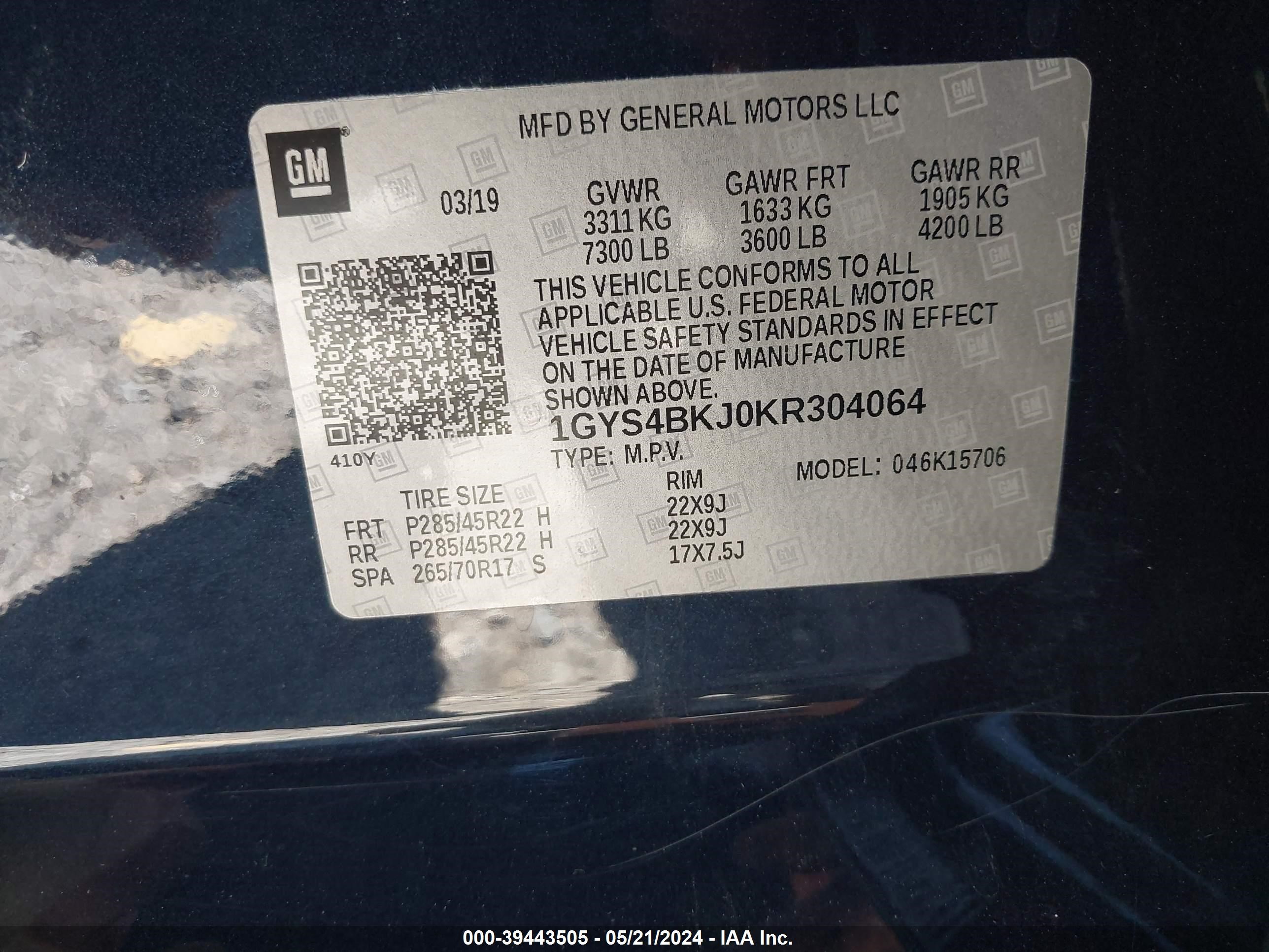 Photo 8 VIN: 1GYS4BKJ0KR304064 - CADILLAC ESCALADE 