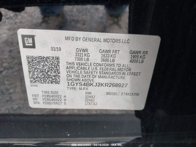 Photo 8 VIN: 1GYS4BKJ2KR268927 - CADILLAC ESCALADE 