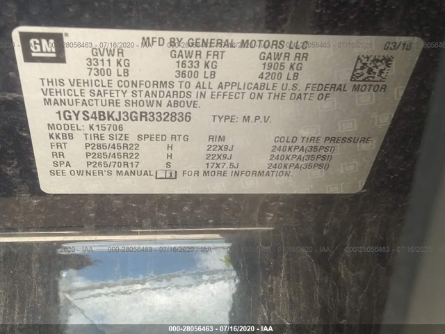 Photo 8 VIN: 1GYS4BKJ3GR332836 - CADILLAC ESCALADE 