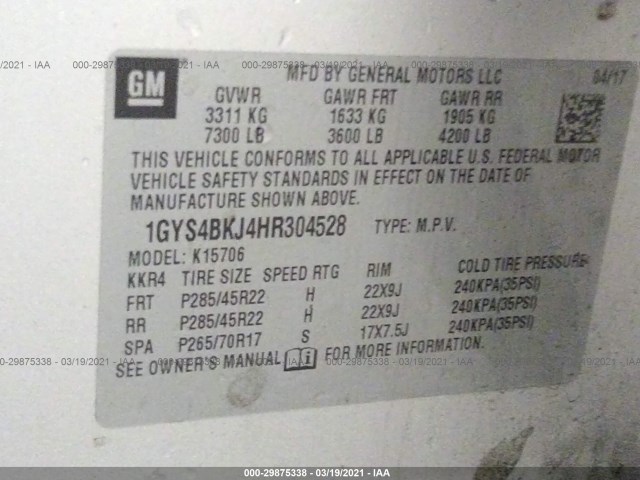 Photo 8 VIN: 1GYS4BKJ4HR304528 - CADILLAC ESCALADE 