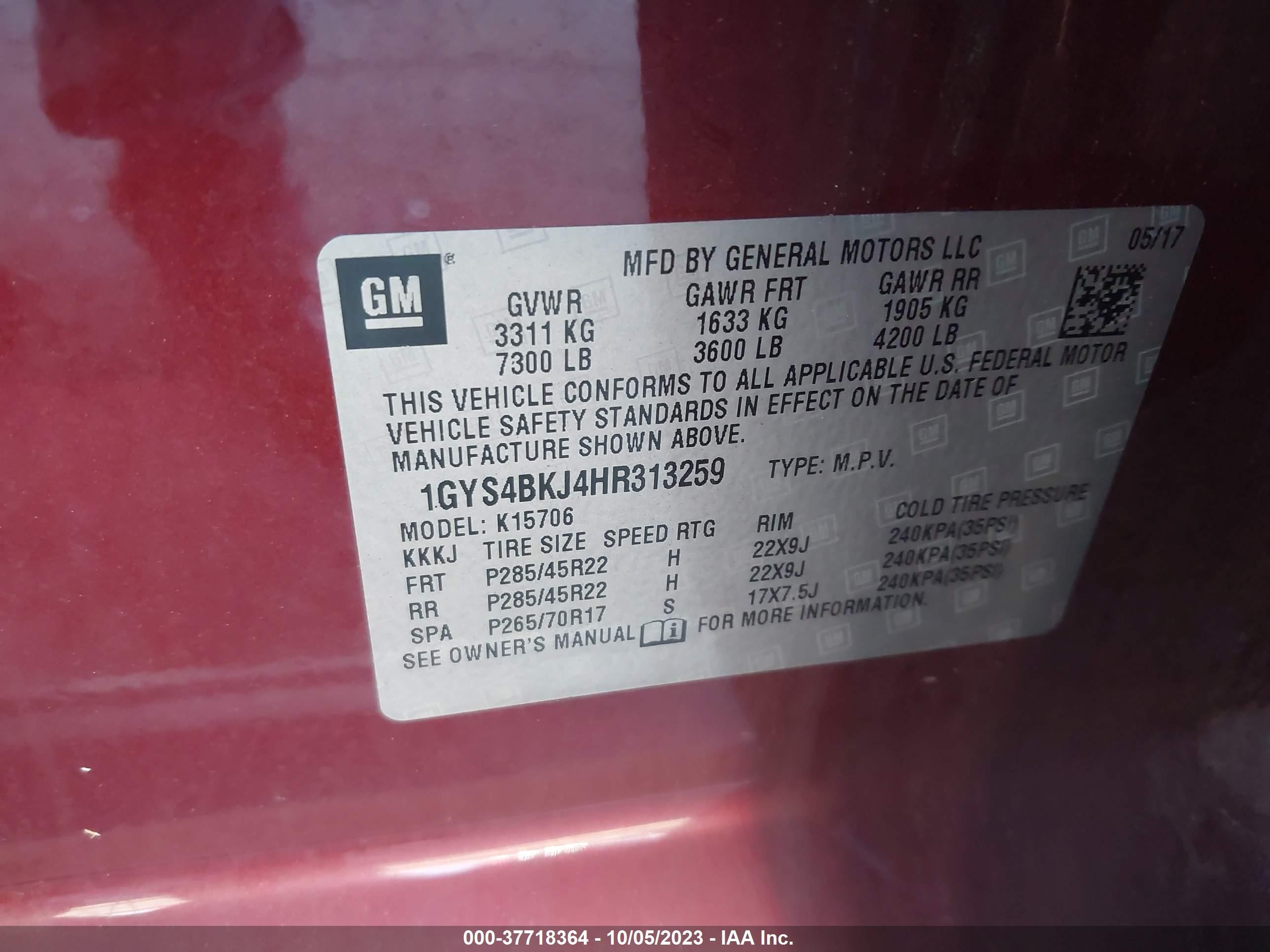 Photo 8 VIN: 1GYS4BKJ4HR313259 - CADILLAC ESCALADE 