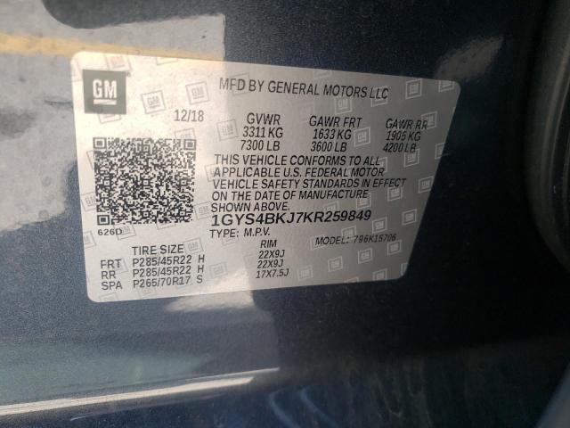 Photo 9 VIN: 1GYS4BKJ7KR259849 - CADILLAC ESCALADE L 