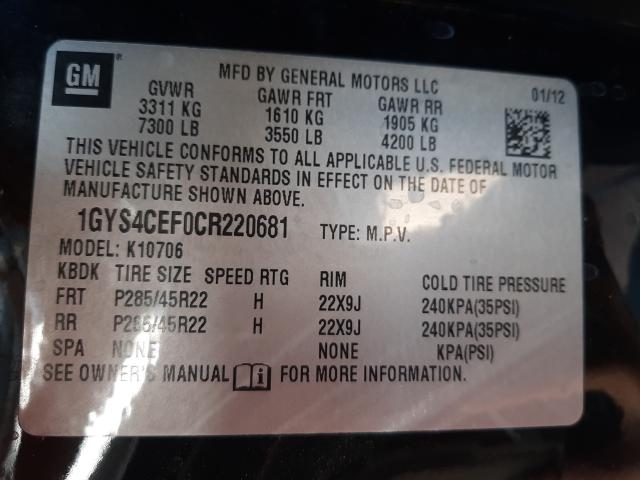 Photo 9 VIN: 1GYS4CEF0CR220681 - CADILLAC ESCALADE P 