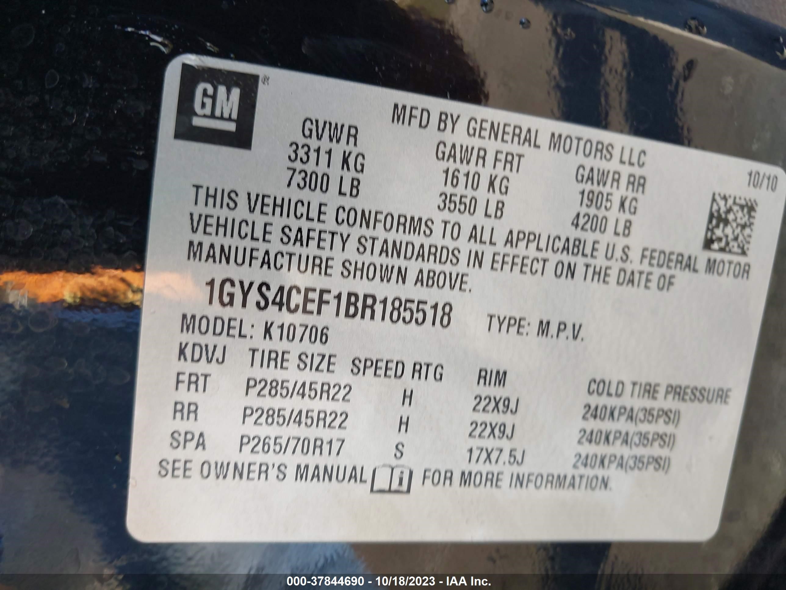 Photo 8 VIN: 1GYS4CEF1BR185518 - CADILLAC ESCALADE 