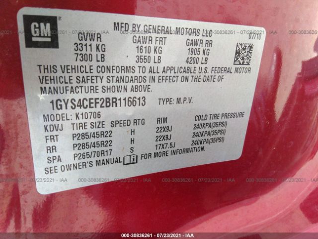 Photo 8 VIN: 1GYS4CEF2BR116613 - CADILLAC ESCALADE 