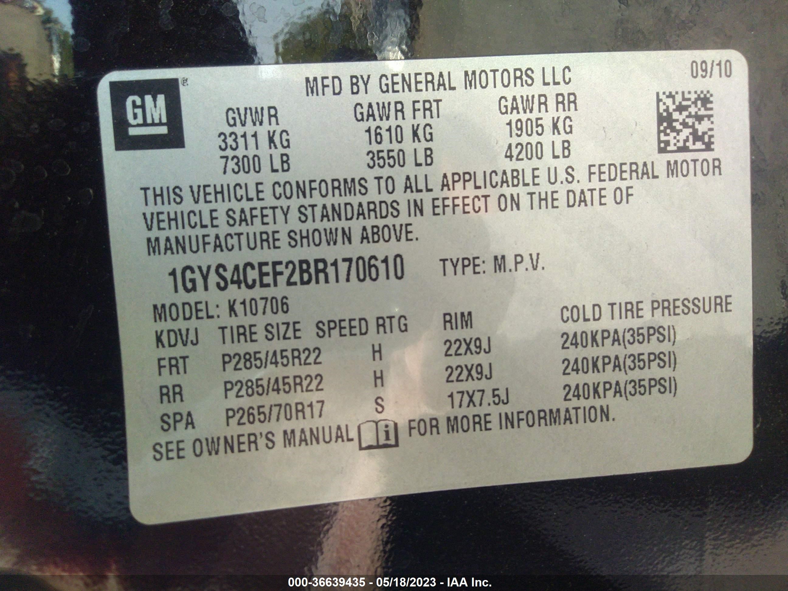 Photo 8 VIN: 1GYS4CEF2BR170610 - CADILLAC ESCALADE 