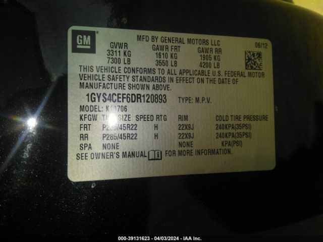 Photo 8 VIN: 1GYS4CEF6DR120893 - CADILLAC ESCALADE 