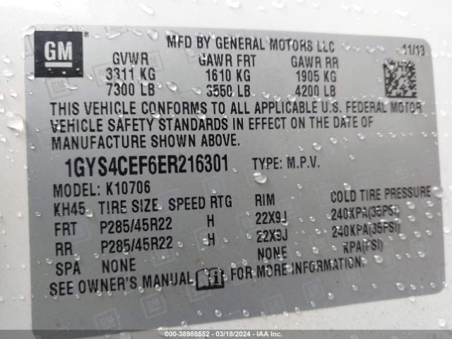 Photo 8 VIN: 1GYS4CEF6ER216301 - CADILLAC ESCALADE 