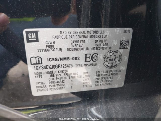 Photo 8 VIN: 1GYS4CKJ0GR126475 - CADILLAC ESCALADE 