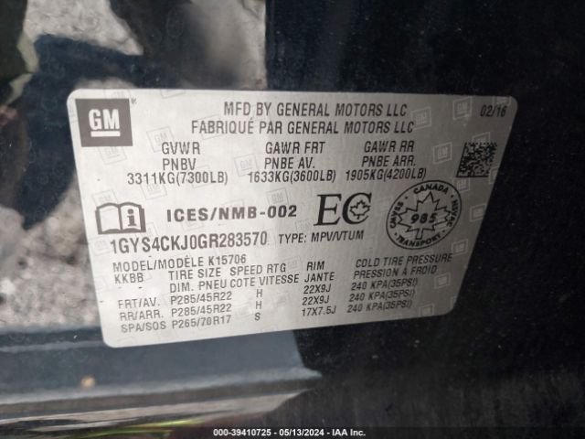 Photo 8 VIN: 1GYS4CKJ0GR283570 - CADILLAC ESCALADE 