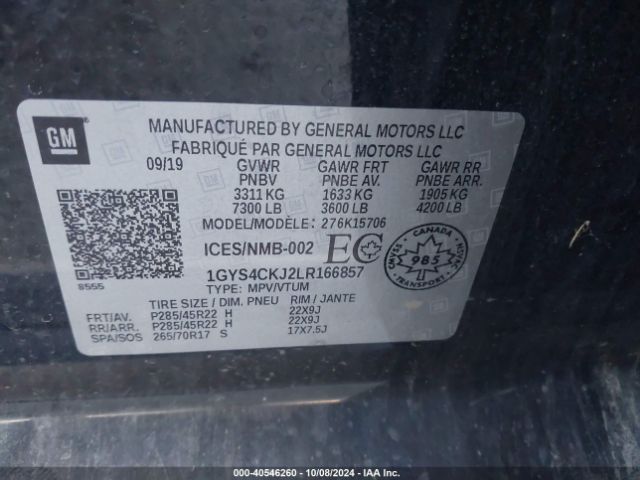 Photo 8 VIN: 1GYS4CKJ2LR166857 - CADILLAC ESCALADE 