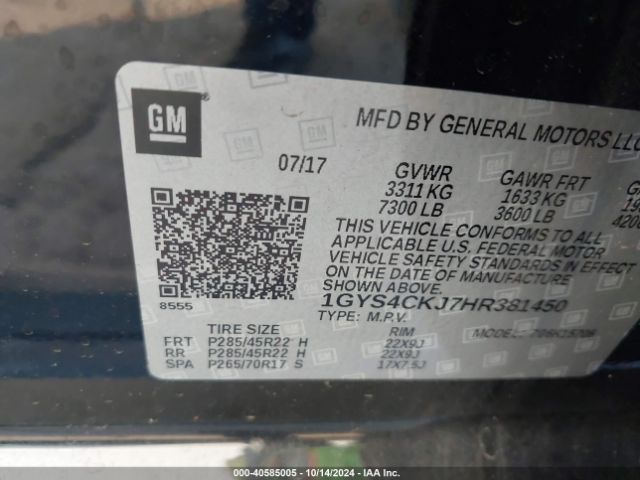 Photo 8 VIN: 1GYS4CKJ7HR381450 - CADILLAC ESCALADE 