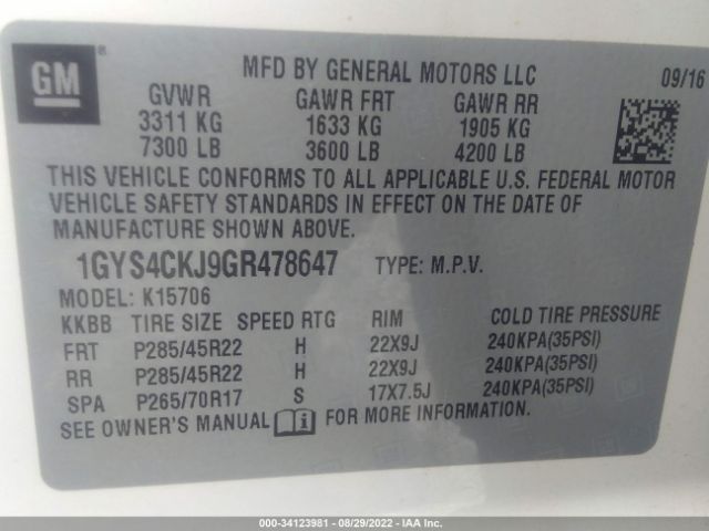 Photo 8 VIN: 1GYS4CKJ9GR478647 - CADILLAC ESCALADE 