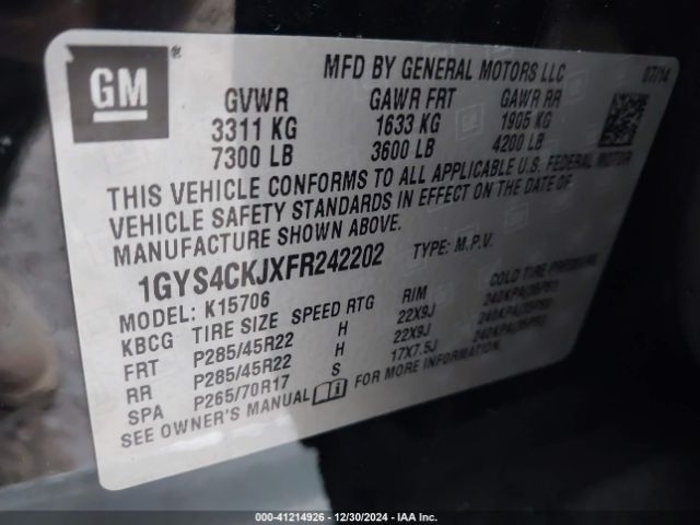 Photo 8 VIN: 1GYS4CKJXFR242202 - CADILLAC ESCALADE 