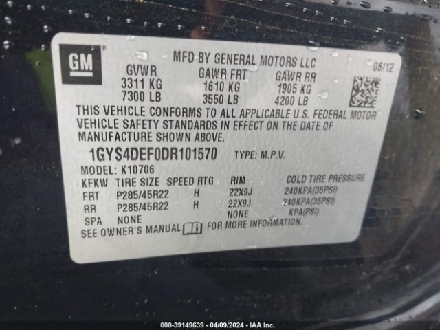 Photo 8 VIN: 1GYS4DEF0DR101570 - CADILLAC ESCALADE 