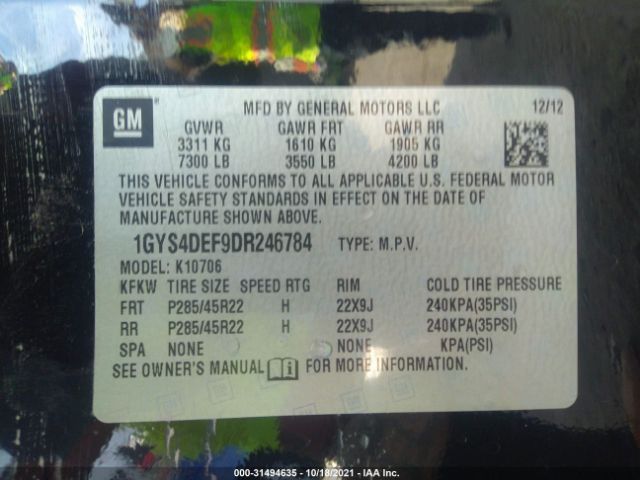 Photo 8 VIN: 1GYS4DEF9DR246784 - CADILLAC ESCALADE 