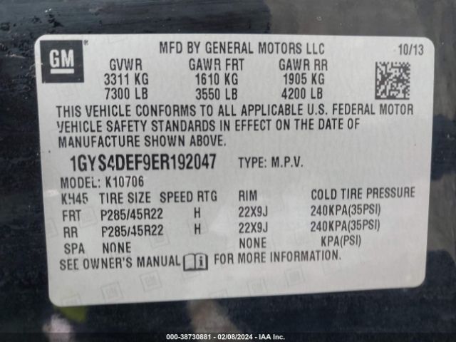 Photo 8 VIN: 1GYS4DEF9ER192047 - CADILLAC ESCALADE 