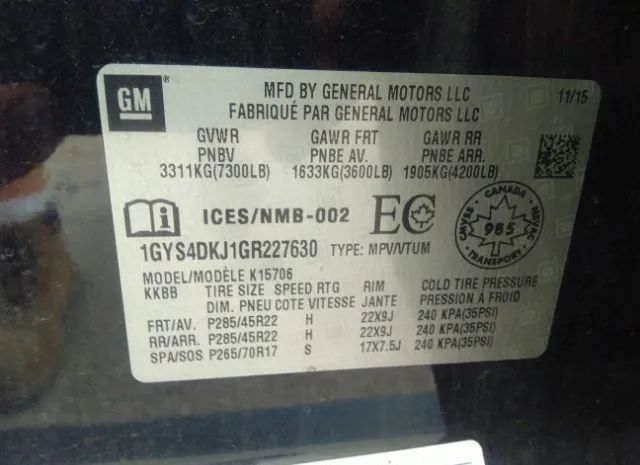 Photo 8 VIN: 1GYS4DKJ1GR227630 - CADILLAC ESCALADE 